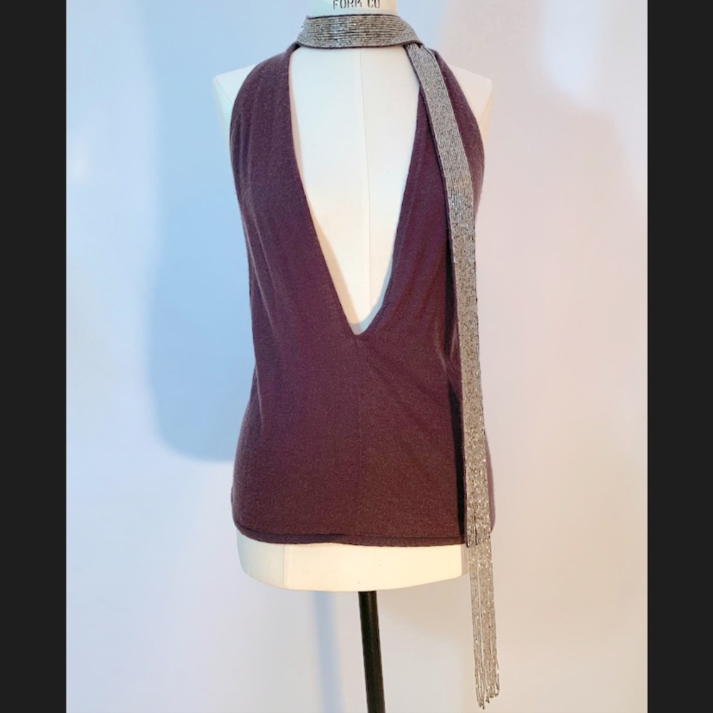 Robert Rodriguez Plum Halter Top with Silver Neck Scarf
